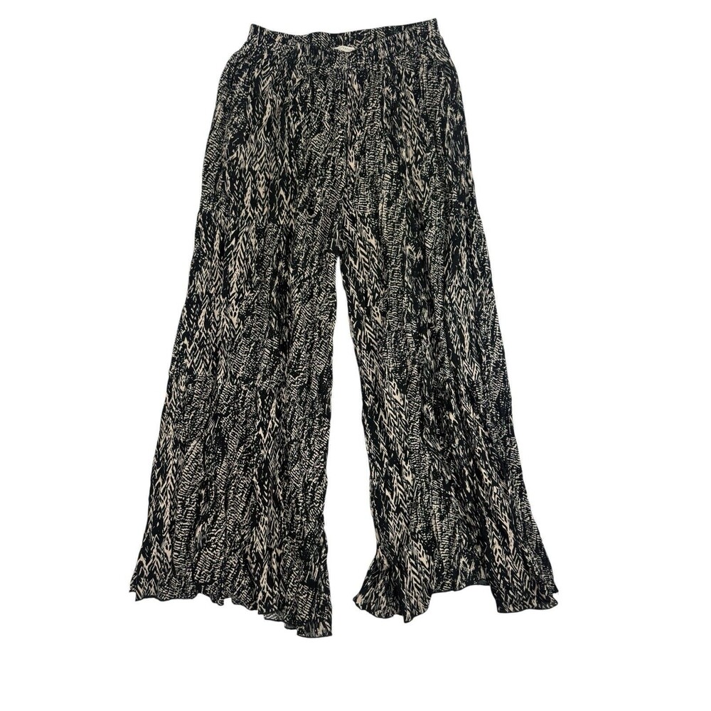 Stitch + Feather Black Cream Abstract Print Wide Leg Palazzo Pants Size L - Picture 2 of 6